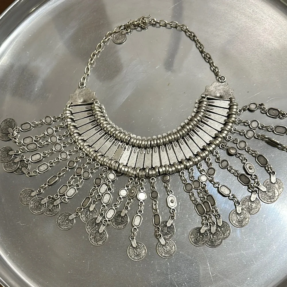 Silver Coin Statement Necklace - Picture 1 of 1